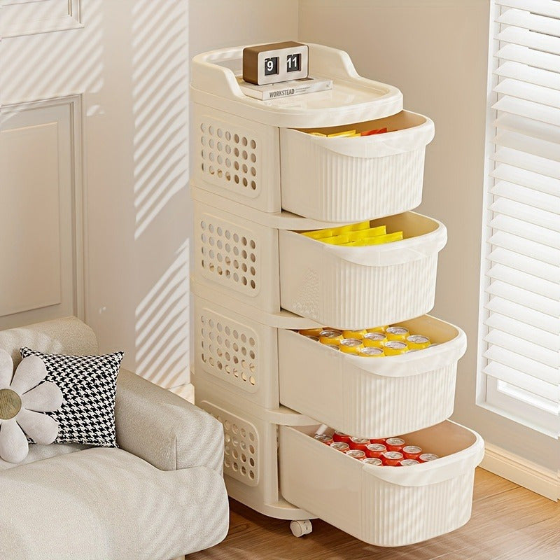 1 pieza de organizador de almacenamiento rectangular de polipropileno, cajón de varios niveles con ruedas, no, lavable a mano, material plástico, multiusos, para cocina, sala de estar, snacks y juguetes.
