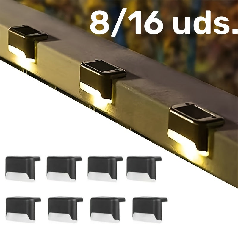 Paquete de 8/16 Luces Solares para Escaleras Exteriores, Iluminación LED para Pasos en Balcón, Patio y Jardín, Decoraciones para Senderos, Eficientes Energéticamente y Fáciles de Instalar, Sin Necesidad de Cableado