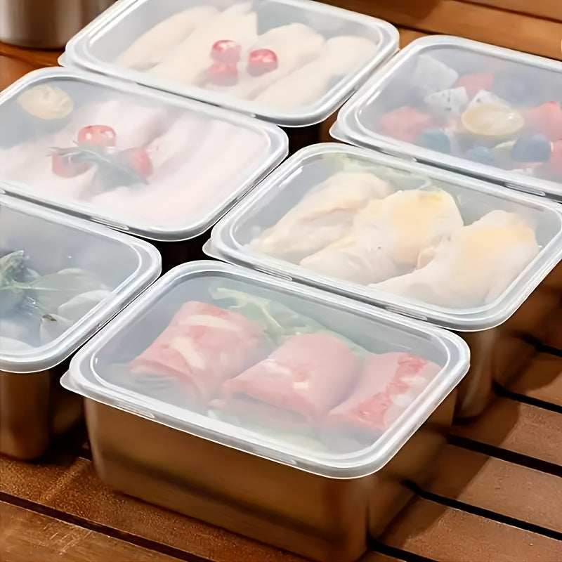 Juego de 8 Contenedores para Almacenamiento de Alimentos de Acero Inoxidable con Tapas - A prueba de Fugas, Reutilizables, Versátiles, Lavables a Mano - Ideales para la Preparación de Comidas, Picnic y Contacto Seguro con los Alimentos