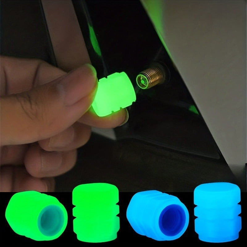 6 tapones de válvula que brillan en la oscuridad - Accesorios de neón verde brillante para autos, motocicletas y bicicletas, seguros y llamativos para la noche