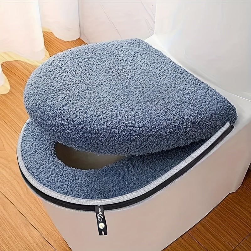 Funda gruesa para inodoro de invierno, juego doble con cremallera, cojín de baño con asa, suave y firme, lavable a máquina, ideal para el hogar, para hombres y mujeres, perfecta para el invierno, regalo ideal para familiares y amigos