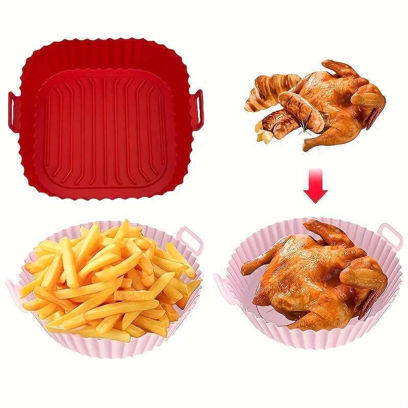 Forros de Silicona para Freidora de Aire Uso Comercial y Doméstico - Antiadherente Reutilizable con Relieves Elevados, Mangos Resistentes al Calor, Compatible con Freidoras de 3QT-5QT, Fácil Limpieza & Duradero, Diseño de Superficie Estriada