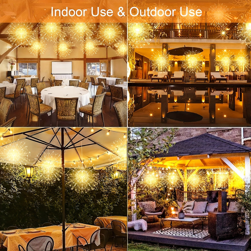 Pack de 4 Luces Solares Colgantes con 8 Modos Parpadeantes - Luces de Hadas a Energía Solar, Encendido/Apagado Automático, IP65 Alta Calidad para Jardín, Patio, Fiestas, Día de la Independencia, Chimenea - Decoración sin Cableado, Diseño Estelar, Ilumina