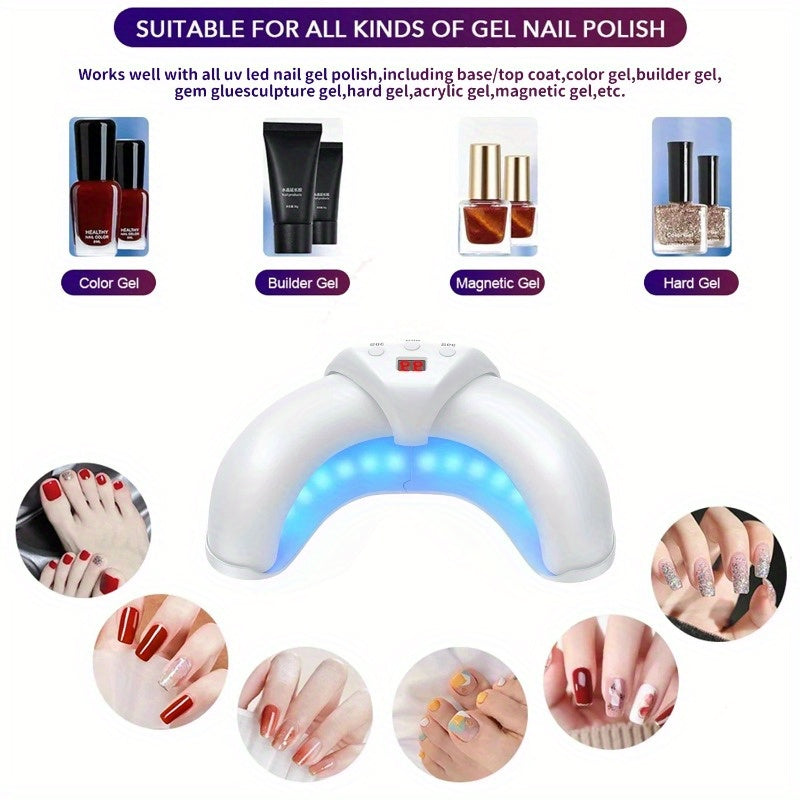 Lámpara de inducción retráctil en forma de U con forma de media luna, luz de arte de uñas, lámpara de gel con pantalla digital, 3 velocidades disponibles, portátil y plegable, regalo ideal para Halloween, Pascua, San Valentín, Acción de Gracias, etc.