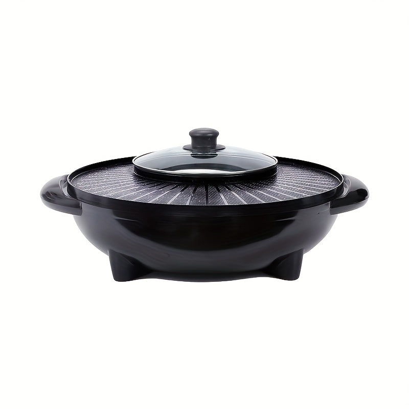 Versátil 2-en-1 Olla Eléctrica y Sartén para Parrilla - Sin Humo, Antiadherente de Aluminio, Bandeja para Barbacoa y Horneado de Doble Propósito, Enchufe US de 110-130V para Cocinar en Casa