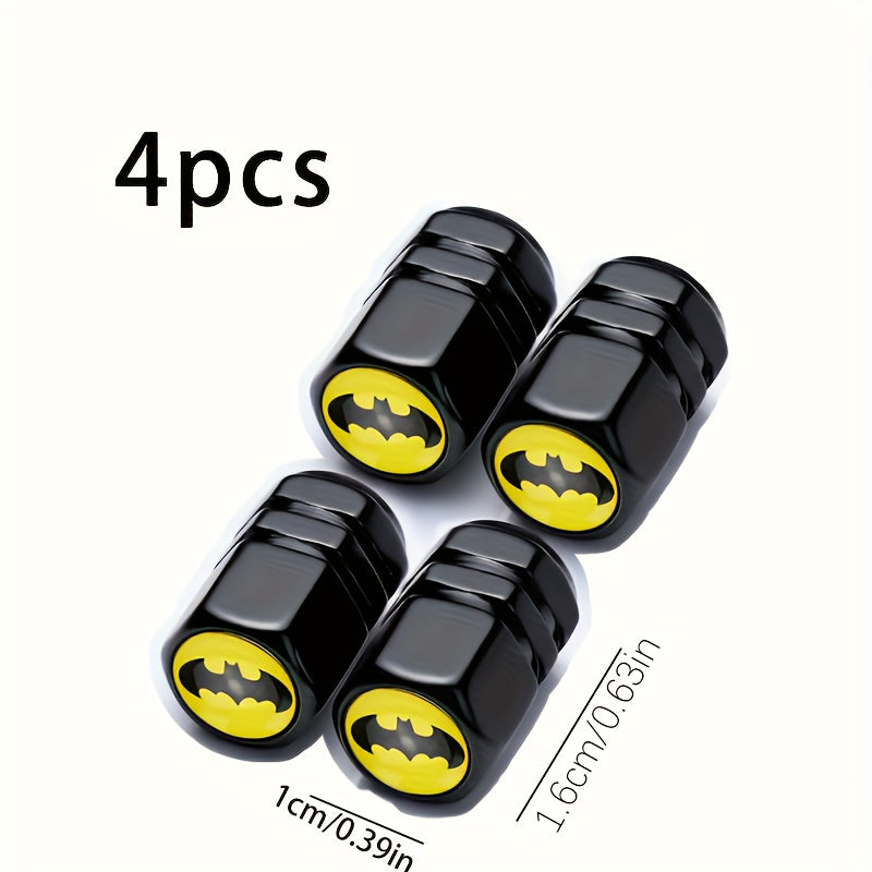 4 piezas de tapas de válvulas con diseño oficial de DC Batman de Warner Bros Entertainment, adecuadas para coches, bicicletas, camiones, ruedas de motocicleta, cubiertas de polvo del aire, accesorios univer para coches, tapas de válvulas.