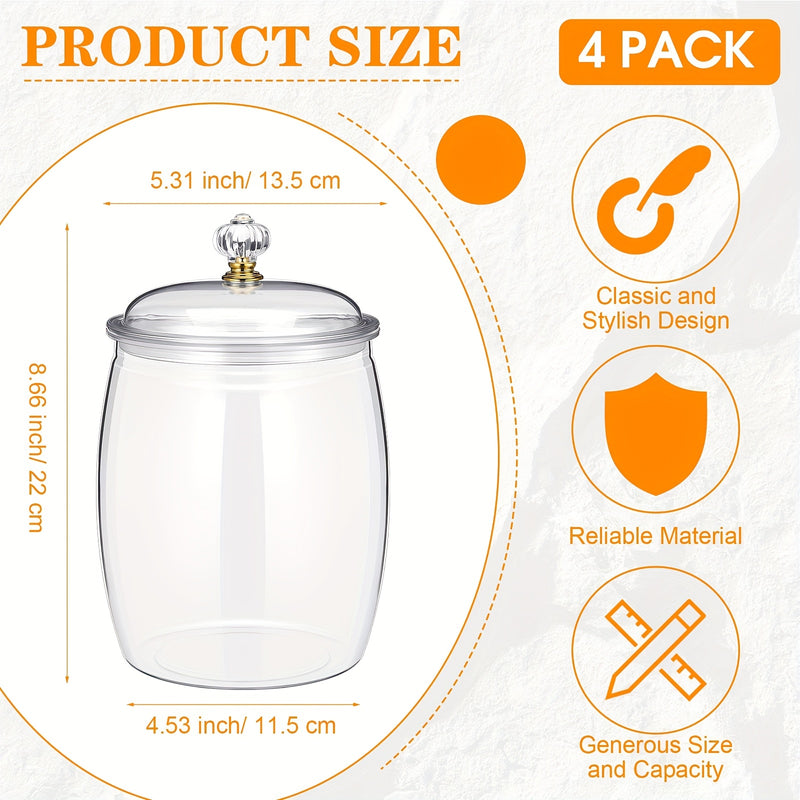 4/6pcs Tarro de Plástico para Dulces y Galletas con Tapa Tarro Decorativo para Medicinas Contenedor de Auto-Servicio para Dulces Tarro Transparente Sellado para Almacenamiento de Alimentos Decoración del Hogar