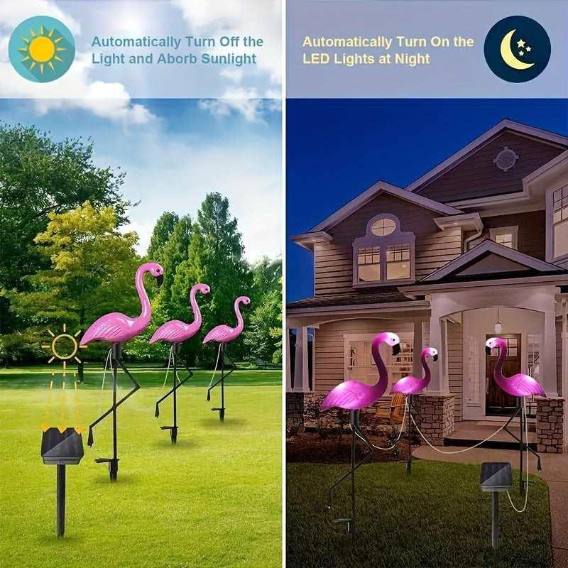 1/3pcs Luces Solares Exteriores de Flamenco para Jardín, Luz LED de Estaca para Camino, Césped, Paisaje, Decoración Festiva