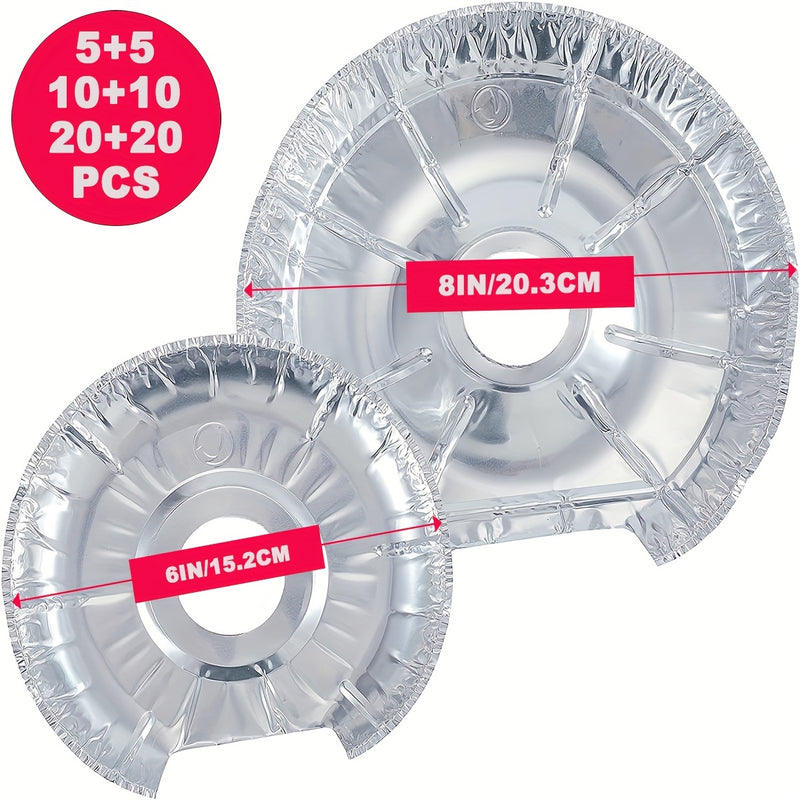Tapas Redondas para Quemadores de Estufa Eléctrica 5/10/20pcs 20.32cm+5/10/20pcs 15.24cm Forros Desechables de Aluminio para la Parte Superior de la Estufa, para Mantener la Cocina Limpia de Aceite y Goteos de Comida