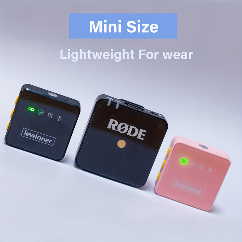 Microfonos Inalámbricos Profesionales Lewinner de 4 Piezas - Conexión USB-C, Reducción de Ruido, Diseño con Pinza y Pompóns Suaves, Rosa, Ideales para Karaoke, Transmisiones en Vivo y Grabación de Vídeo