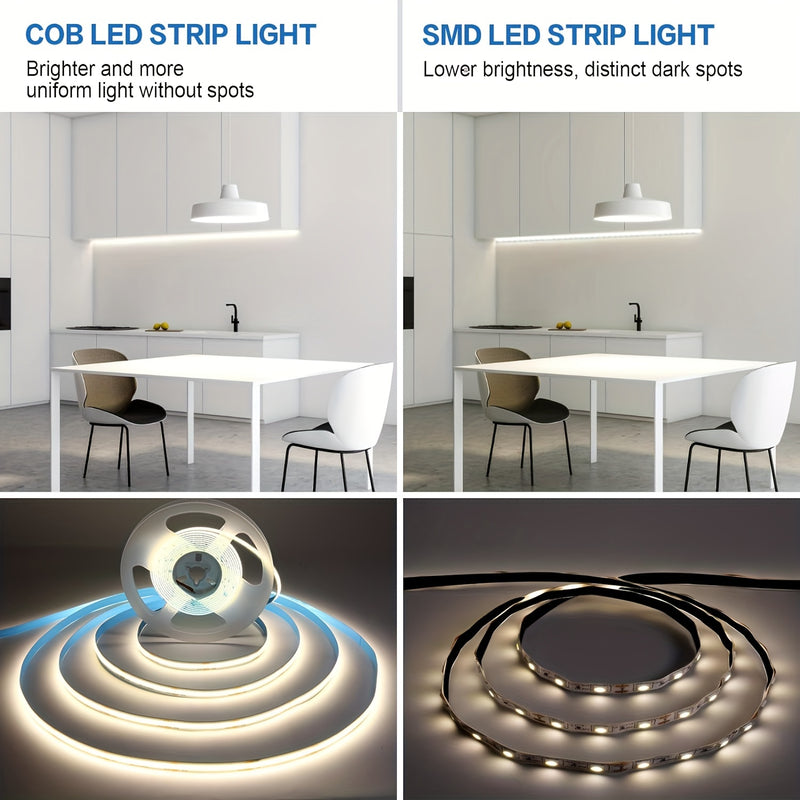 Listones de Luces LED COB Flexibles, 12V Alta Luminosidad (40W), Blanco Natural/Cálido/Frío - Rollo de 1m-5m para Decoración del Hogar DIY, Cocina, Garaje, Paredes de TV y Proyectos de Neón