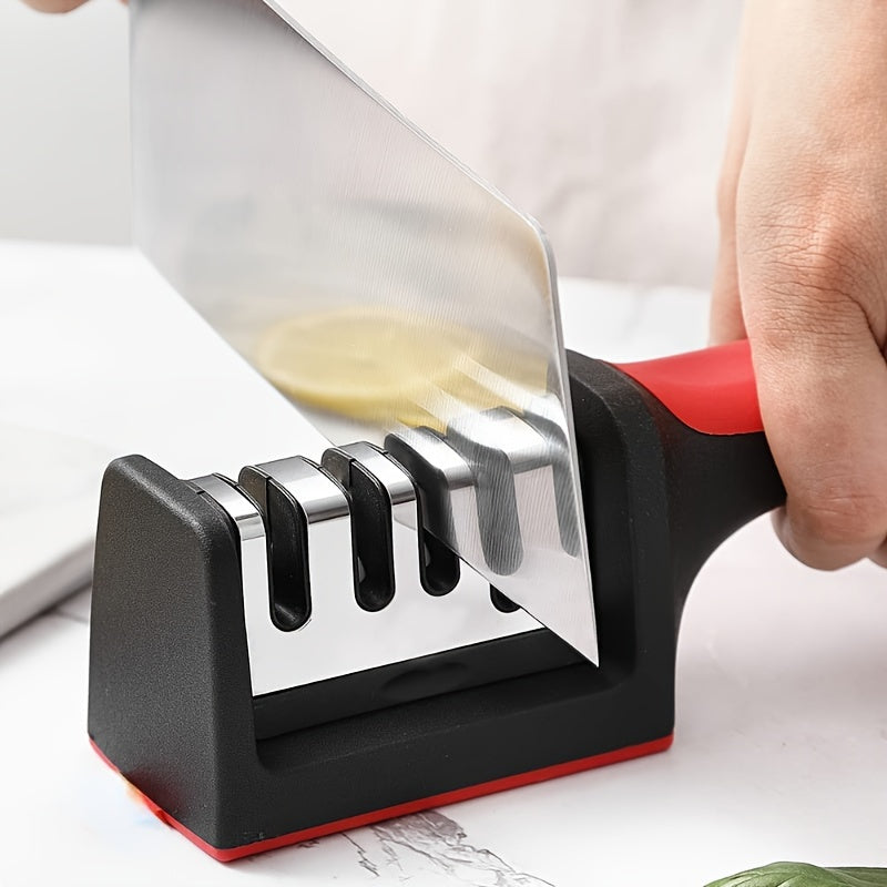 Afiliador Profesional de 3 Etapas - con Mango Antideslizante, Afilado Rápido y Duradero - Colores y Rojo, Construcción Resistente, Ideal para Cocina y BBQ, Regalo Perfecto para el Día del Padre, Herramienta Esencial de Cocina, Diseño Elegante, Material R