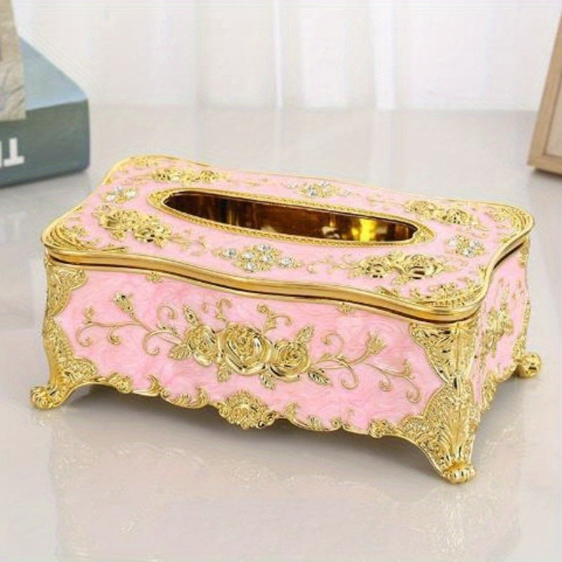 Porta pañuelos de lujo y estilo vintage europeo - Dispensador de papel con diseño floral, material plástico, decoración para mesa o coche, versátil para múltiples escenarios, adecuado para todas las estaciones