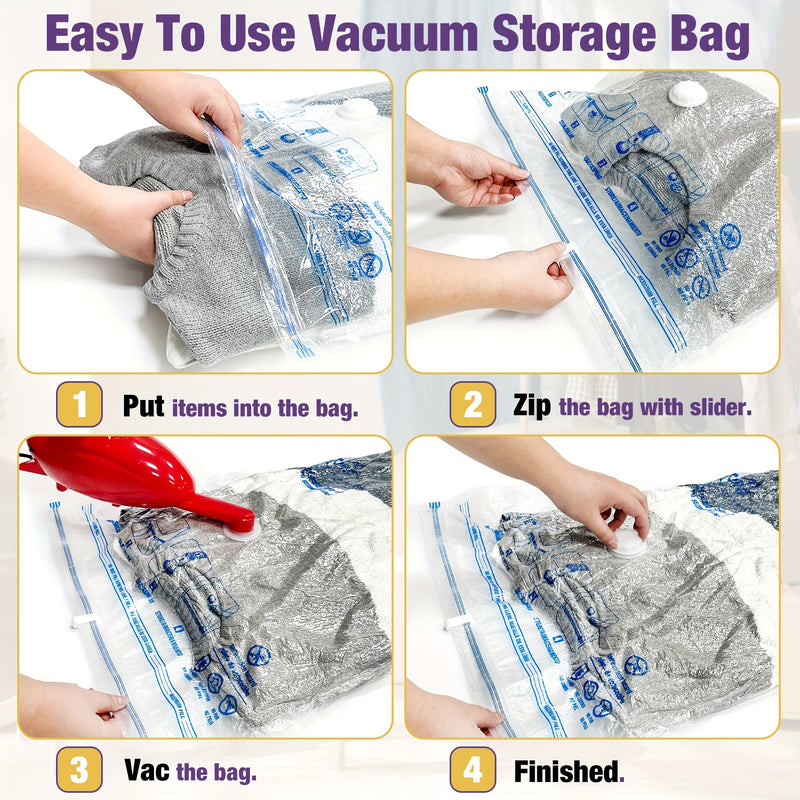 Juego de bolsas de almacenamiento con bomba de compresión al vacío, bolsas selladas para ropa, suéteres, mantas, edredones, organización de ahorro de espacio para viajes, hogar, dormitorio, esencial para regresar a la universidad, accesorios de viaje