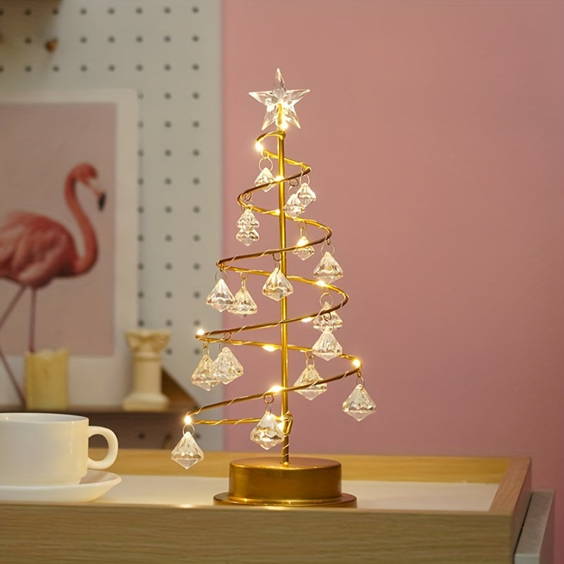 Lámpara navideña de árbol de Navidad, forma de lámpara colorida, lámpara de mesa con cristales de diamante para dormitorio, adorno navideño, ideal como regalo de cumpleaños, regalo de Pascua, para él o ella, sorpréndelo o sorpréndela