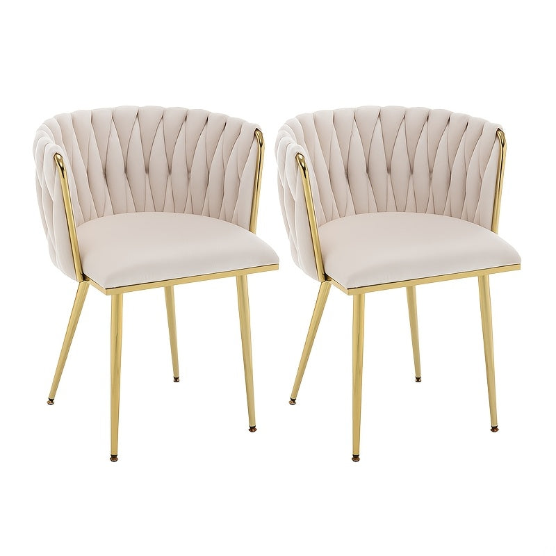 2 piezas de sillas de comedor tapizadas de terciopelo de estilo clásico, respaldo sólido, estructura de metal, diseño de tejido elegante, con mantenimiento de limpieza, para cocina, cafetería, sala de estar - Compatible con pisos duros, sin materiales de