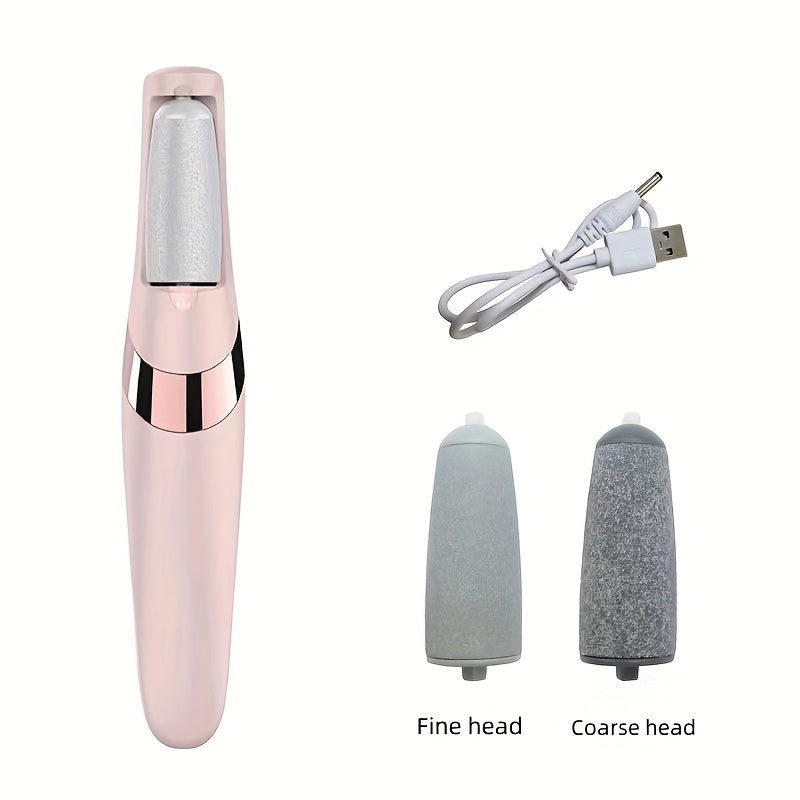 Amoladora Eléctrica de Pies con Cabezales Dobles - Dispositivo de Pedicura USB, Carga Rápida, Batería de Litio, Herramienta Ergonómica para Eliminar Pelos Muertos y Alisar Pies, Diseño Elegante, Construcción en Plástico, Eficiente para Uso Doméstico o Pr