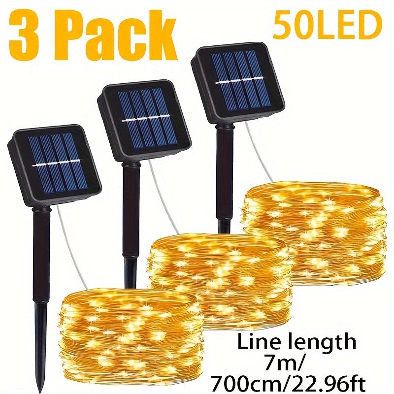 Luces solares para exteriores, 3 piezas, luces LED cálidas, resistentes al agua, para fiestas, jardín, árboles, bodas, decoración navideña - carga solar con sensor de luz