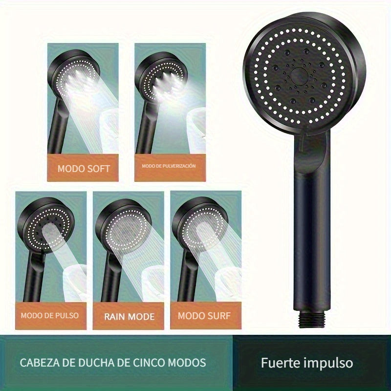 1 unidad, Cabezal de ducha multifuncional con 5 modos de alta presión, accesorio de baño ahorrador de agua, ducha de mano ajustable para una mejor experiencia de baño
