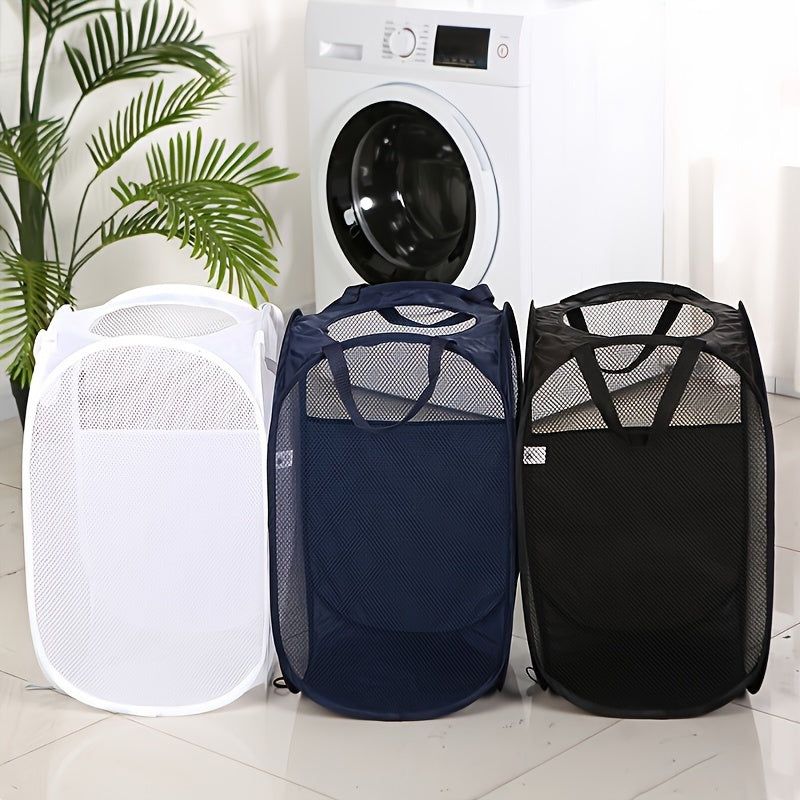Cesto de lavandería de malla elegante y resistente con asa - Ideal para dormitorios, viajes y baños - Cesta de almacenamiento de ropa sucia de poliéster, cesta de almacenamiento plegable