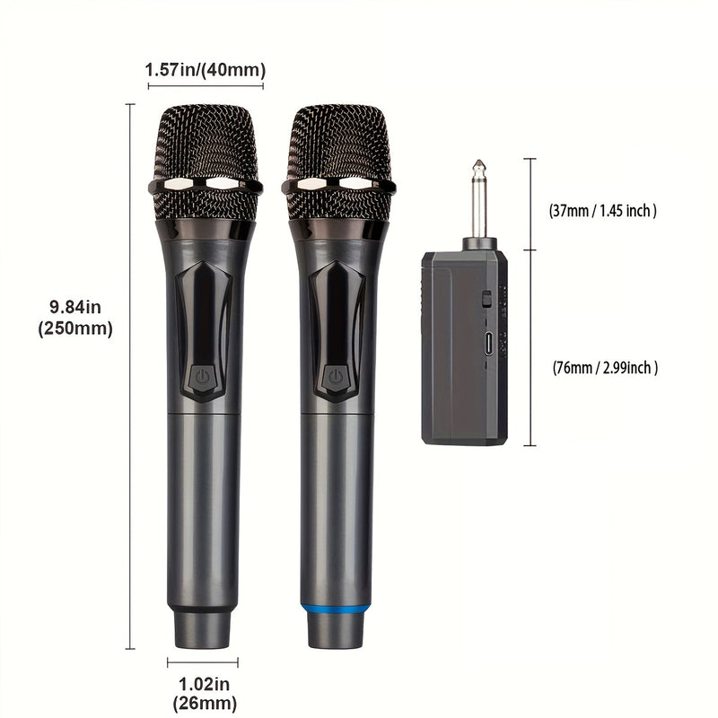 Sistema de Micrófono Inalámbrico de Alto Rendimiento con Batería Recargable - 1500mAh, Carga USB-C, Doble Micrófono de Mano para Karaoke, Bodas, DJs y Más