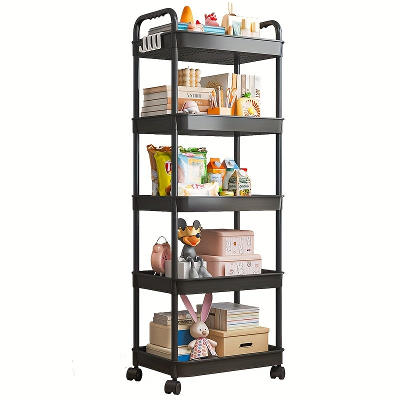 Carrito de almacenamiento rodante de 5 niveles - Gran capacidad, organizador multifuncional con ruedas para sala de estar, dormitorio, cocina, oficina - Plástico duradero, fácil montaje, esenciales para la organización del hogar, carrito de almacenamient