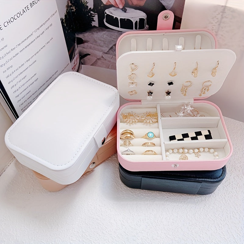 1pc Estuche de joyería clásico de cuero sintético, estuche de viaje portátil, forrado de cuero sintético, con exhibición ajustable y extraíble, para collares, anillos, pendientes, ideal regalo para el Día de la Madre, Estuches de joyería