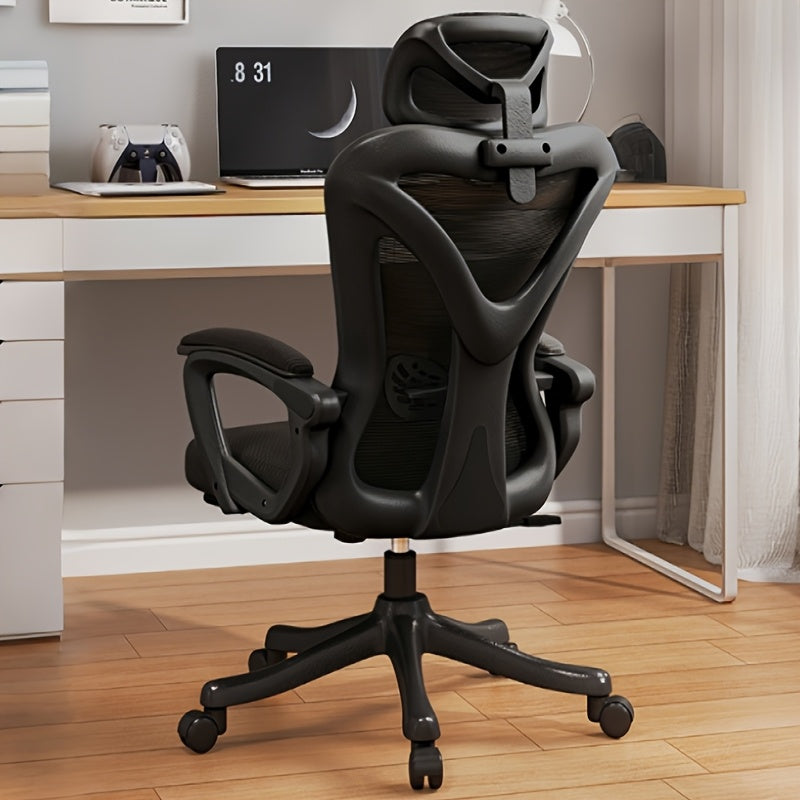 Silla de juego ergonómica - Malla negra, soporte lumbar ajustable, base giratoria de 360 grados, cómoda para largas horas, ideal para uso en casa y en la oficina, silla de oficina | Silla de oficina moderna | Asiento ergonómico