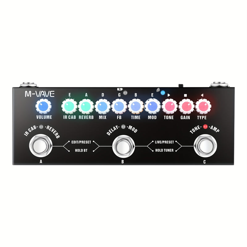 Pedal de guitarra de efectos múltiples DaierTek con 9 simulaciones de cabina clásica, construcción de metal, interfaz de audio USB, preajustes de tono editables, diseño portátil y compacto - Negro