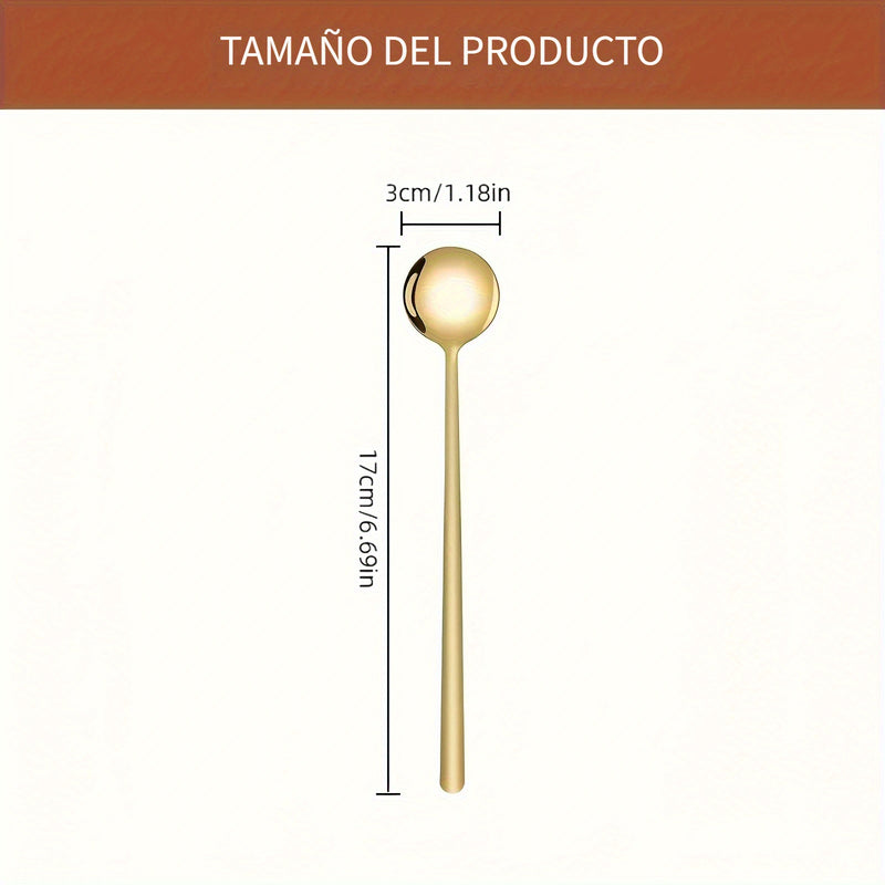 12 cucharitas de acero inoxidable dorado con mango largo, para espresso, té, postres, chocolate caliente, té helado y latte, ideales para restaurantes, cafeterías y bares