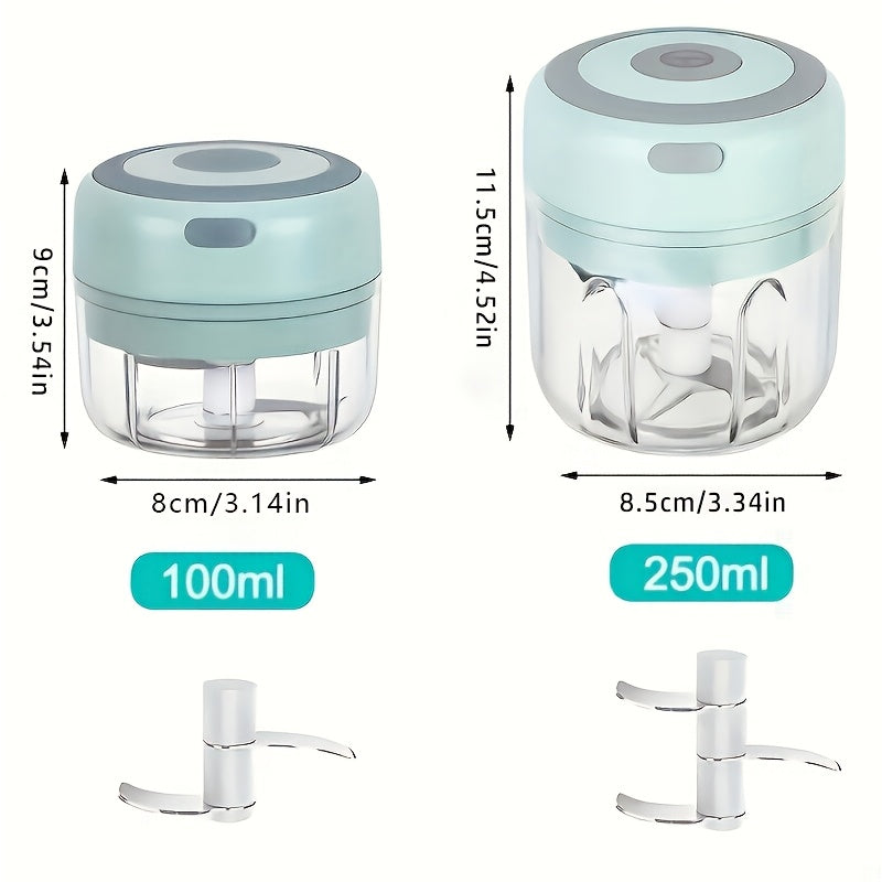 Picadora de ajo eléctrica inalámbrica, 100ML/250ML, procesadora de alimentos portátil mini, mezcladora de verduras recargable por USB para nueces, chile, cebolla, carne picada y especias, sin BPA, 1000 RPM, material plástico, herramienta de preparación d