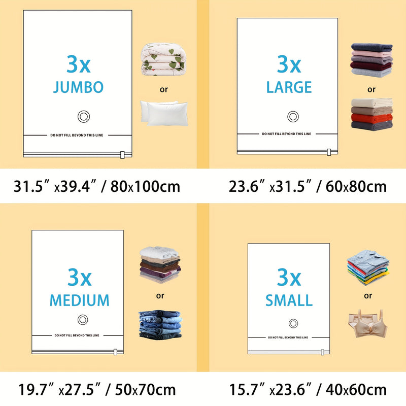 6/8/12pcs Bolsas De Almacenamiento Al Vacío, Bolsas Selladoras De Almacenamiento Al Vacío Ahorradoras De Espacio Para Ropa, Ropa, Ropa De Cama, Edredón, Manta