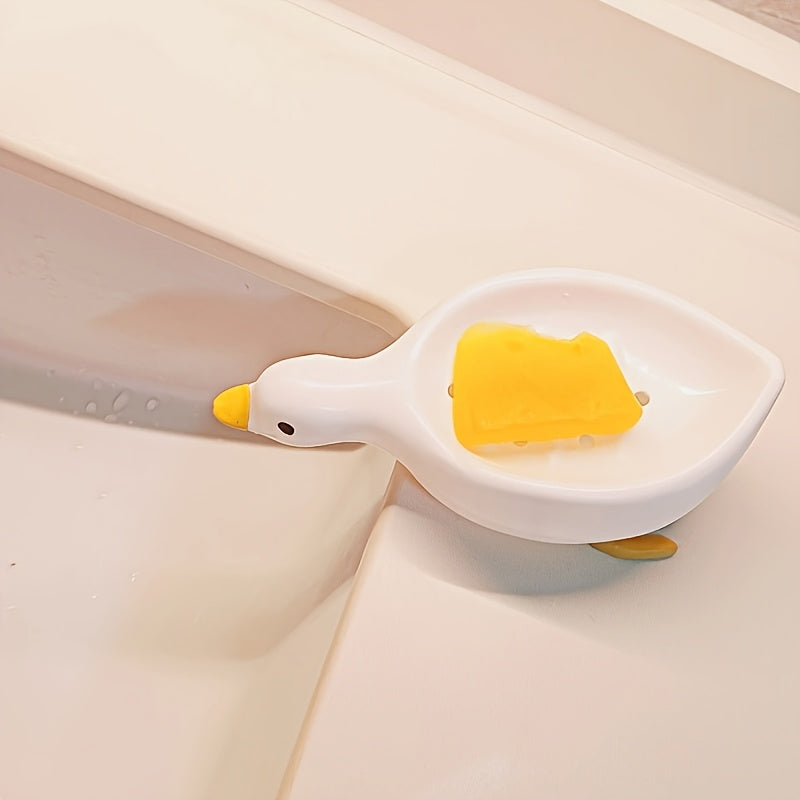 Jabonera con forma de pato auto-drenante, soporte para jabón de baño, bandeja de jabón con diseño de cascada lindo, conveniente para limpieza y almacenamiento