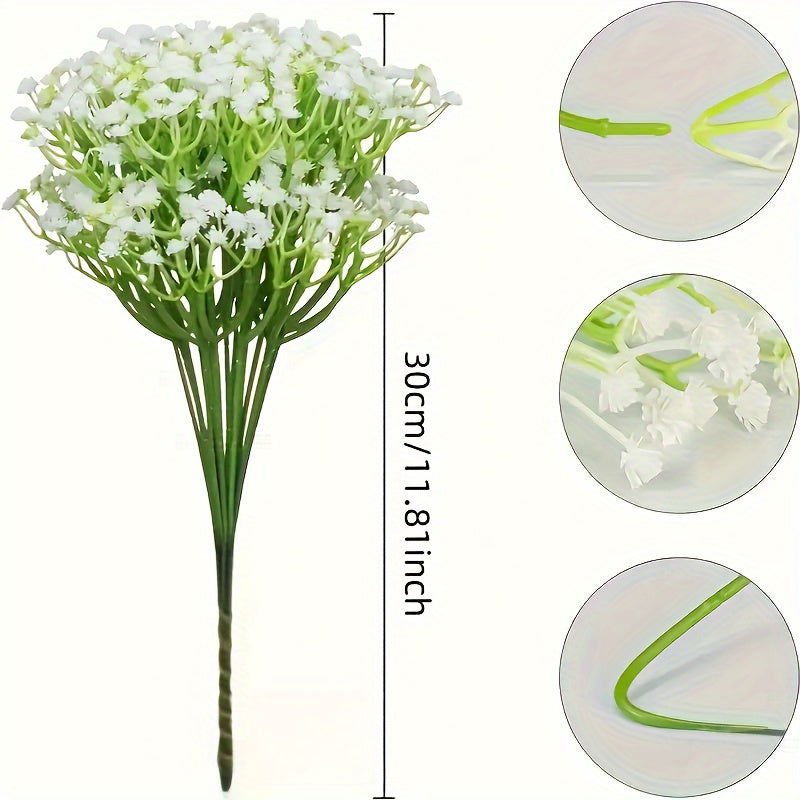 15 ramos de flores artificiales de gypsophila, 450 flores en total, tallos falsos de alta calidad con antioxidantes y textura realista, decoración para hogar, oficina, jardín, terraza, bodas y fiestas de compromiso, sin necesidad de electricidad o pilas