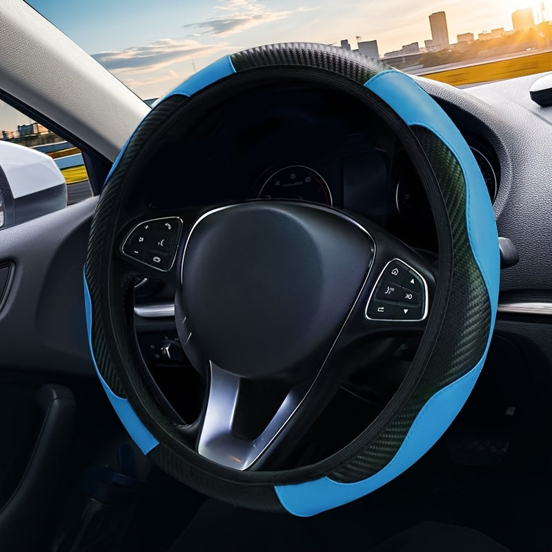 Funda para volante de cuero PU para las 4 estaciones - Antideslizante, cálida en invierno, cómoda y duradera, diseño elástico de fácil instalación para volantes de 14.5 a 15 pulgadas, universal, ¡Mejora tu experiencia de conducción! (Estilo deportivo/car