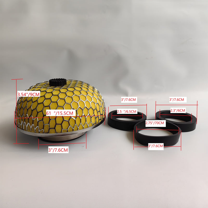Filtro de aire, incluye: 1 filtro de aire + 3 accesorios de anillos de goma, material de esponja + acero inoxidable, filtro de aire con elemento de filtro tipo cabeza de hongo