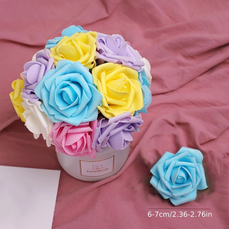 50 piezas de rosas artificiales LuxeCraft, flores falsas de poliuretano para ramo de novia DIY, arreglos florales para el hogar, ideales para decoración de Navidad, Halloween, Pascua, San Valentín - Sin contenedor incluido