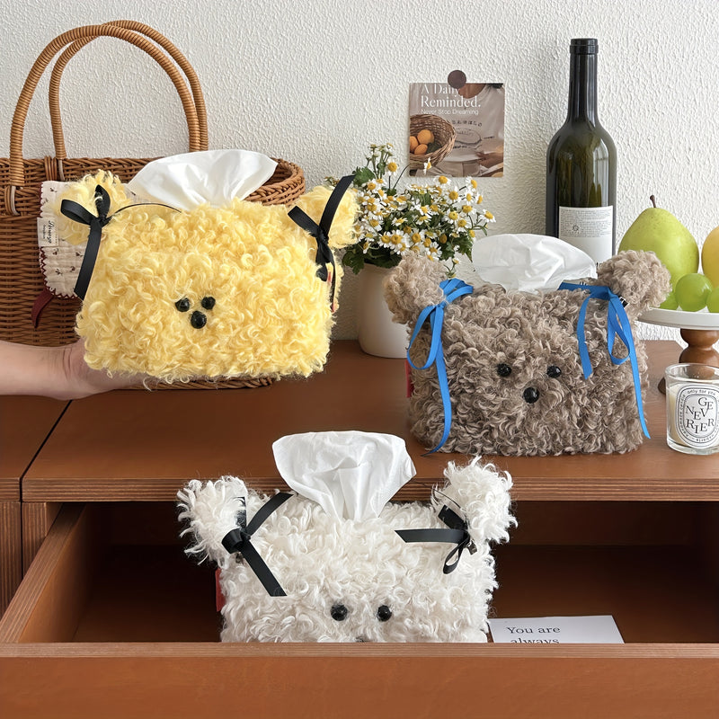 Cubre de caja de pañuelos de perro perrito de peluche, dispensador de servilletas creativo cuadrado, estuche de papel decorativo para mesa para hogar, sala de estar, dormitorio - Otro material de decoraciones de Halloween, Navidad