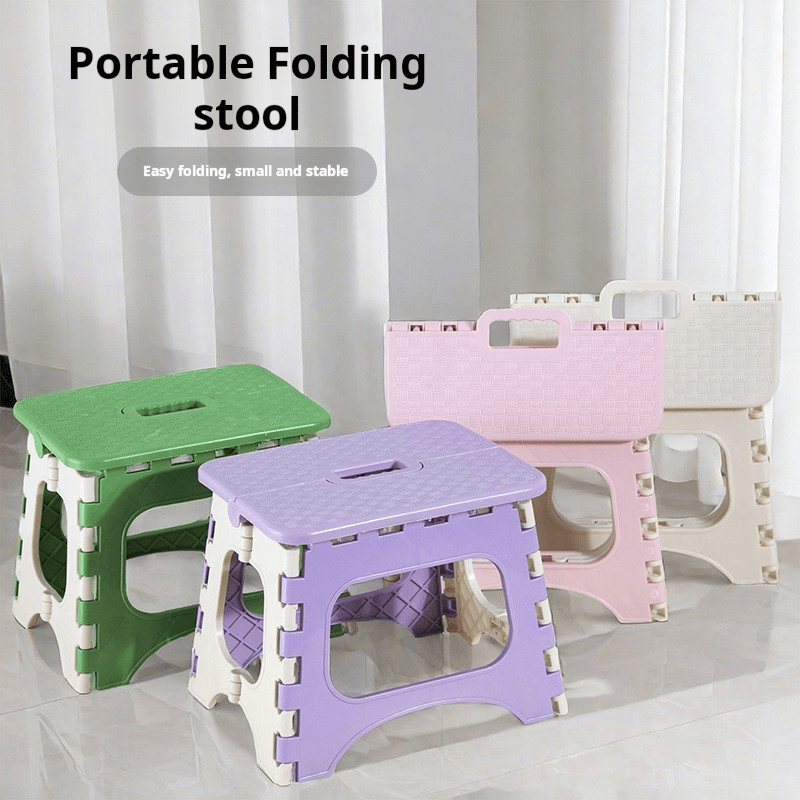 Silla plegable de plástico linda y pequeña, ideal para cambiar zapatos, asiento de sala de estar, reforzada, plegable, silla portátil, con fácil manejo para uso en interiores.