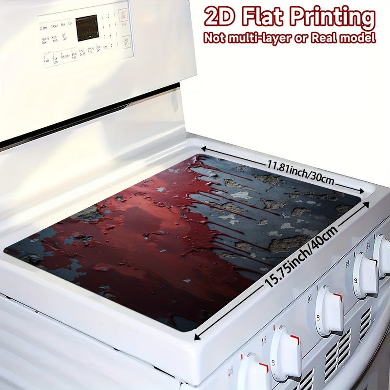 1pc Alfombrilla de Cocina para Halloween - Textura Gótica con Salpicaduras de Sangre Roja y Grietas, Protector para Placa de Cocina, Compatible con Vitrocerámica, Tapete 100% Poliéster Duradero, Fácil de Limpiar, Decoración Espeluznante, Cubierta Antides
