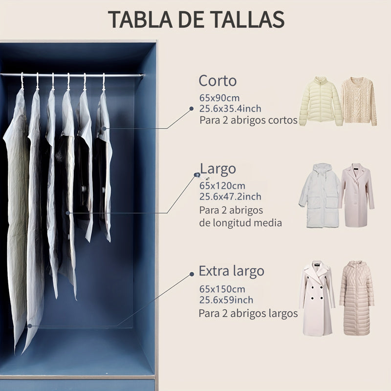 Bolsas al vacío para ropa, abrigos y chaquetas, ahorradoras de espacio, 2/4/6 paquetes con bomba manual, cierre con cremallera, material plástico, forma rectangular, no requiere electricidad