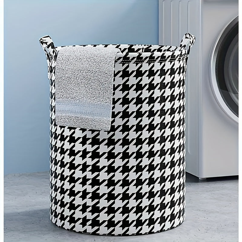 1pieza Cesta de ropa plegable contemporánea, canasta de almacenamiento de tela ovalada con asas, dirección de patrón aleatorio versátil, para dormitorio, baño, sala de estar - Accesorio para el hogar, Canastas de ropa