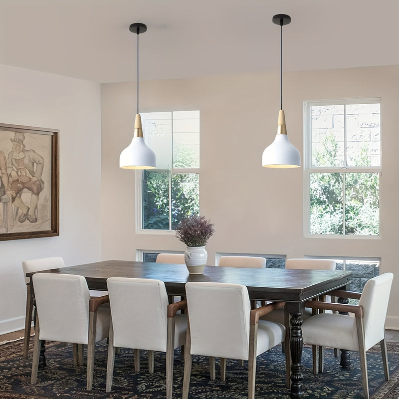 Luz colgante nórdica blanca moderna con cadena ajustable - Acabado metálico elegante, montaje semibrillo para isla de cocina, comedor, dormitorio y sala de estar - Cableado, 110-240V, no necesita batería, iluminación de dormitorio | Acabado metálico eleg