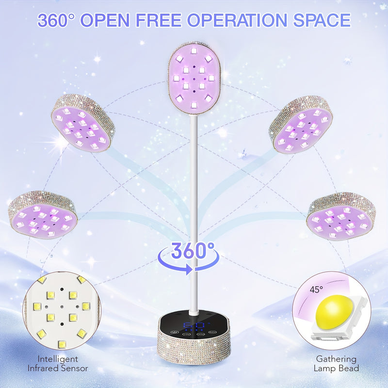 Linterna de Uñas Compacta para Escritorio con Pantalla Táctil - Secador Portátil con Piedras Brillantes, 12 Luces LED, Sensor Infrarrojo Inteligente, Kit de Manicura Perfecto para Cumpleaños de Mujeres