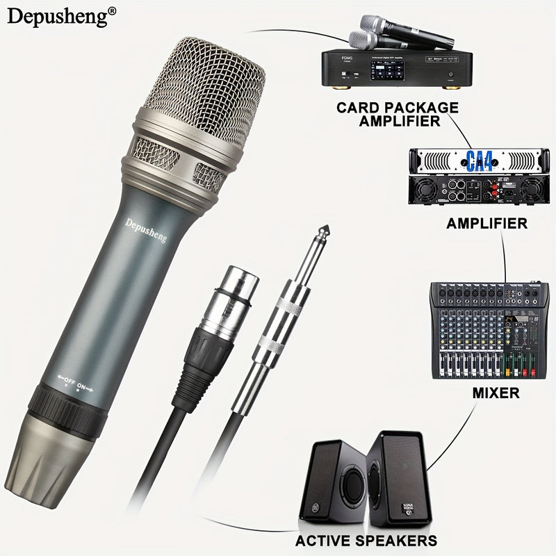 Micrófono vocal dinámico DEPUSHENG C90, profesional de bobina móvil unidireccional, cable de audio XLR, patrón de polaridad cardioides, con función silenciosa, conector de 6,35 mm, para karaoke, videojuegos, videoconferencias, transmisión, grabación