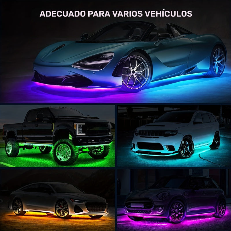 4 piezas de luces LED RGB para coche, luces LED para coche con aplicación, luces de tira de luz inferior para coche con modo de música, kit de luces LED de luz inferior para SUV, camiones, regalo de Navidad