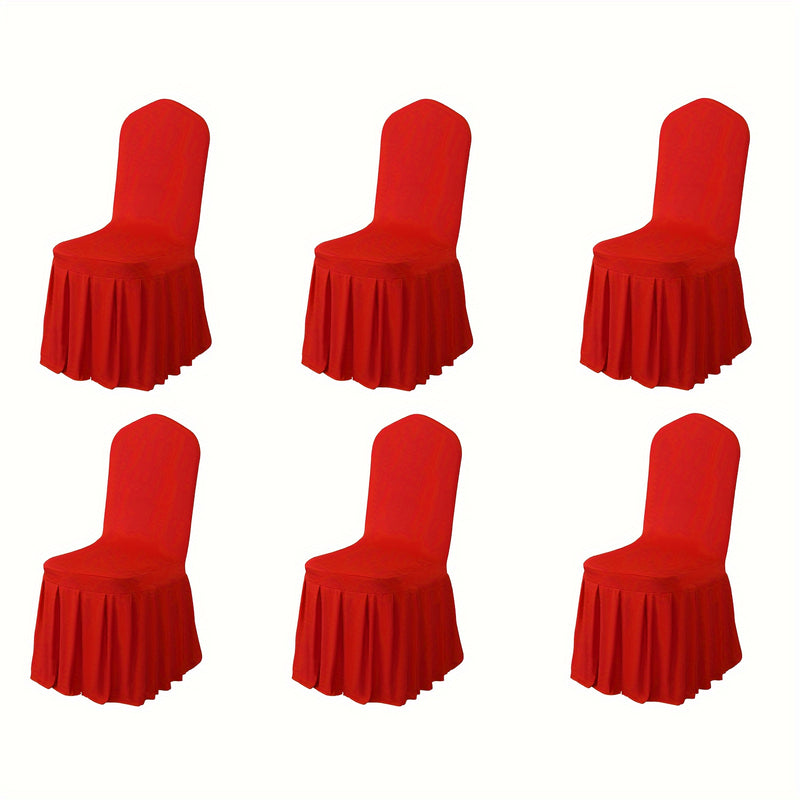6/12pcs Funda para Silla con Falda, Cubierta Elástica Larga de Spandex para Silla de Comedor, Funda Protectora, Cubierta Elástica para Silla de Comedor de Boda, Desmontable y Lavable, Adecuada para Hoteles, Bodas, Banquetes y Decoración del Hogar