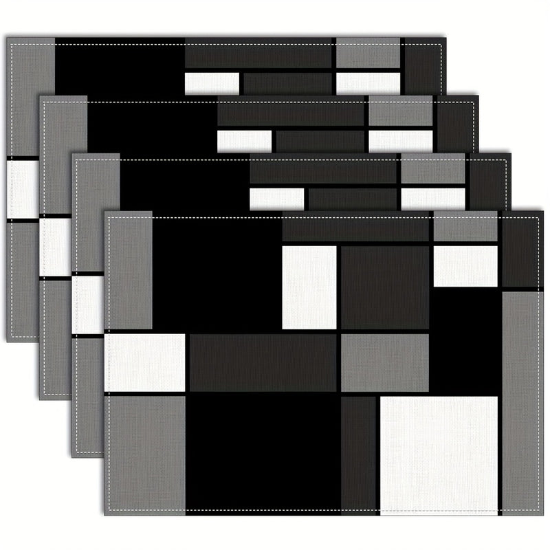 Juego de 2 a 6 piezas, individuales de poliéster en negro, blanco y gris, diseño geométrico, lavable a máquina, rectangular, ideal para comedor, bodas y decoración navideña