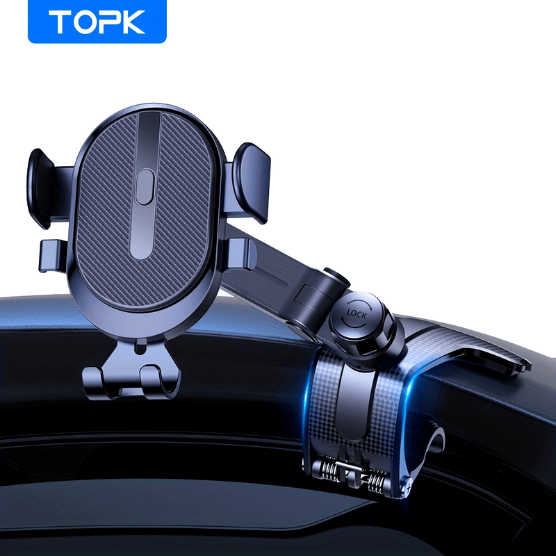 Soporte Ajustable para Teléfono de Salpicadero de Coche TOPK - Pinza Antideslizante de Silicona, Compatible con Todos los Smartphones, Montaje Seguro y Diseño Ergonómico para Conducción Segura, Construcción Robusta