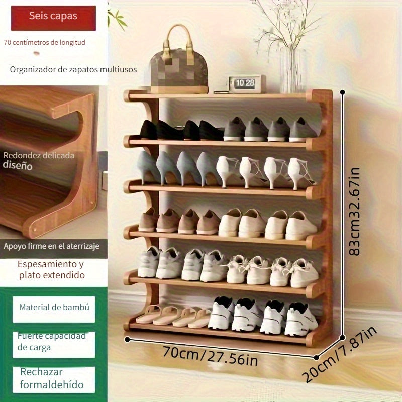 Zapatero de Bambú Ahorrador de Espacio de 3/4/5/6 Niveles con Acabado en Madera Sencilla para Hogar, Entrada, Sala de Estar, Dormitorio, Garaje, Residencia Universitaria - Fácil de Montar